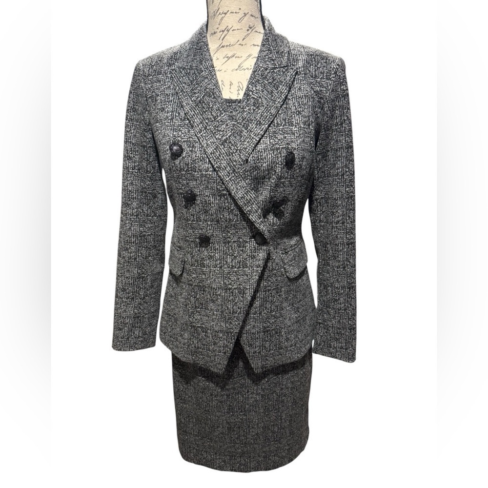 White House Black Market Studio Blazer & Work Sheath Dress Gray Black Size 4 NEW